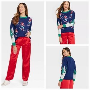 🔹️NWOT 33 Degrees Blue Alpine Skier Graphic Holiday Sweater XSmall